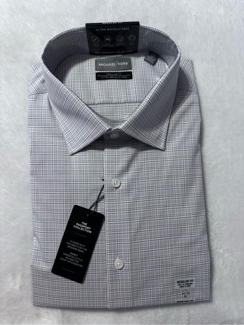 Michael Kors Light Gray Plaid Dress Shirt
